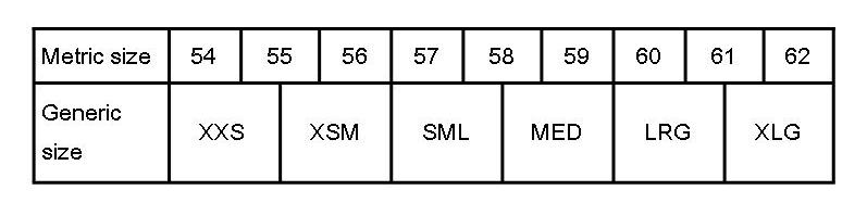 Bell Generic Auto helmet Size Chart